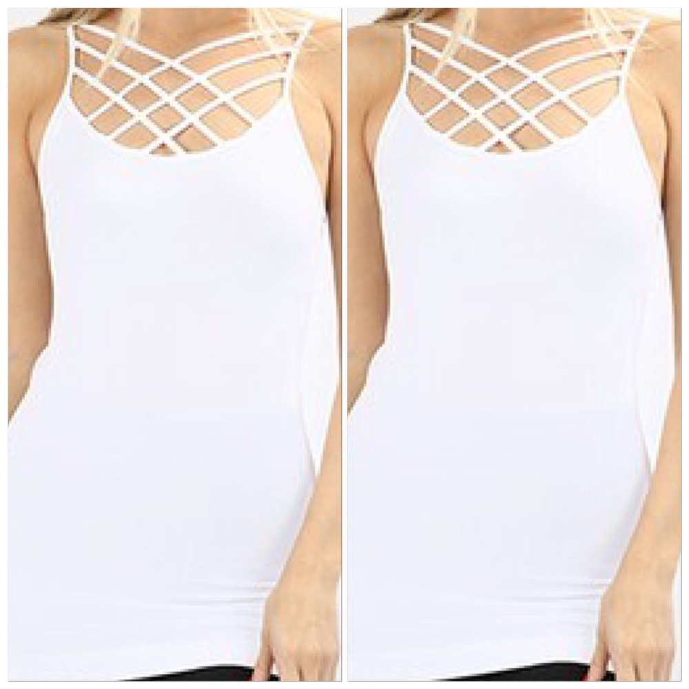 🆕White Crisscross Strappy Long Tank Top
